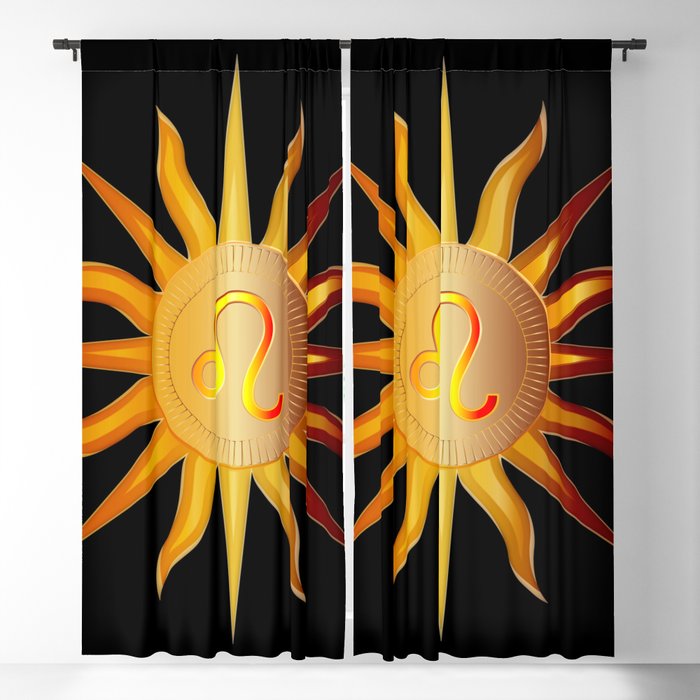 Gold & Red Leo Sun Sign Blackout Curtain