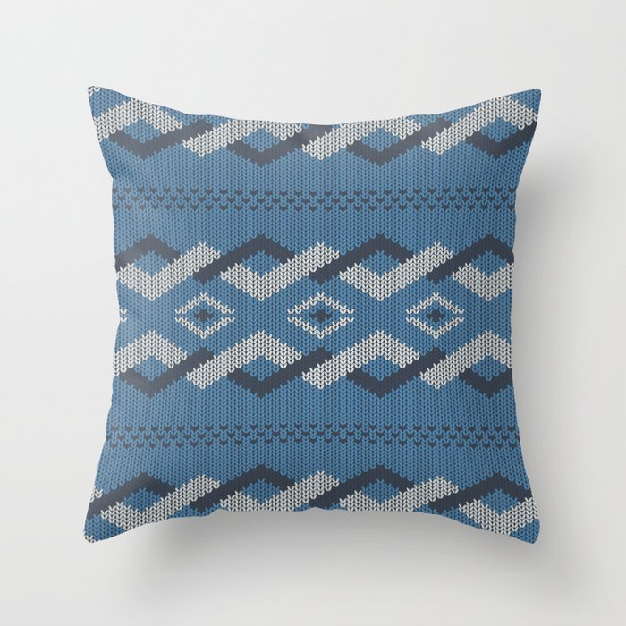 Knitty (Knitted Blue Zigzag Ornament) Throw Pillow