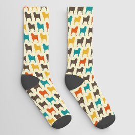 Pugs Pattern | Colorful Dog Silhouettes | Retro Colors Patterned Pugs Socks