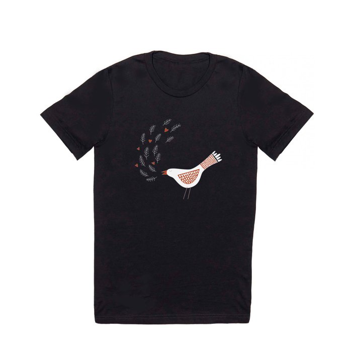 Scandinavian Bird with Hearts T Shirt
