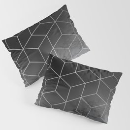 Silver Geometric Cubes Trendy White Grey Marble Pillow Sham