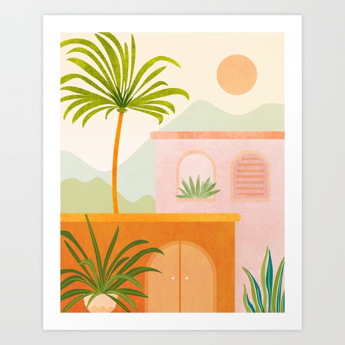 Tropical Mountain Village Landscape Art Print