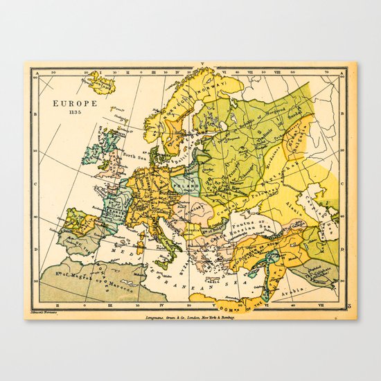 Europe in 1135 - Vintage Map Collection Canvas Print