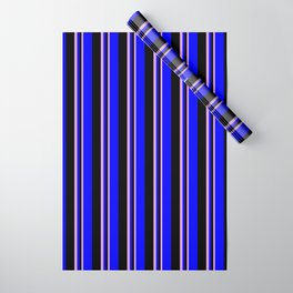 [ Thumbnail: Plum, Black, and Blue Colored Lines Pattern Wrapping Paper ]