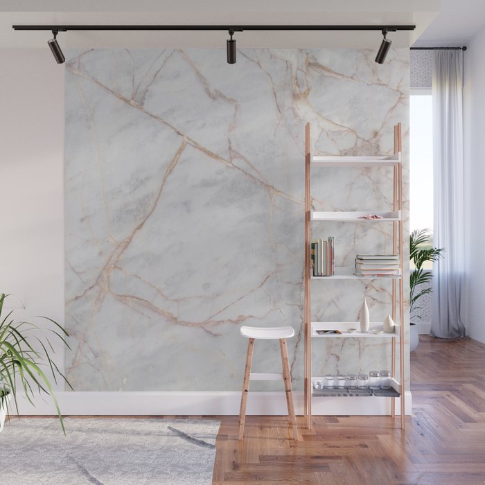 White Italian Marble Gold Wall Mural By Newwave Society6
