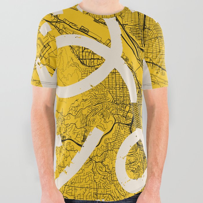 USA, Portland City Map - Yellow All Over Graphic Tee