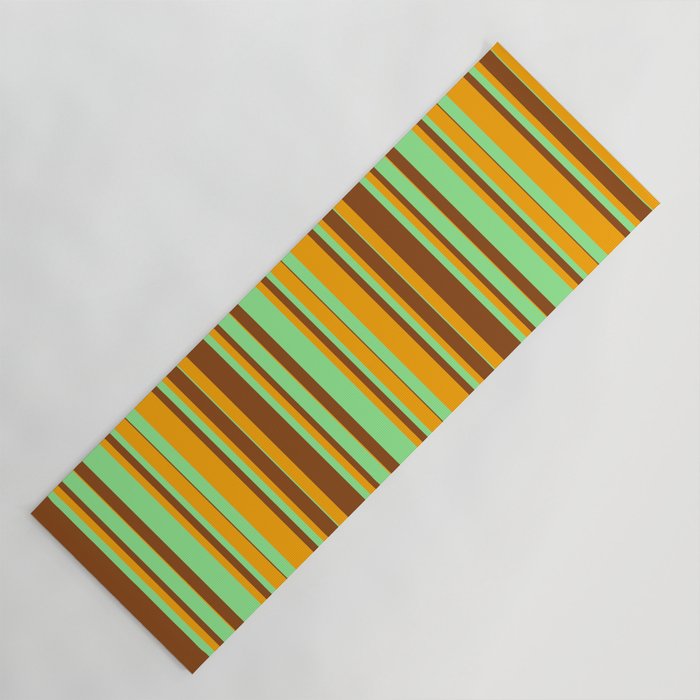 Brown, Light Green, and Orange Colored Striped Pattern Yoga Mat