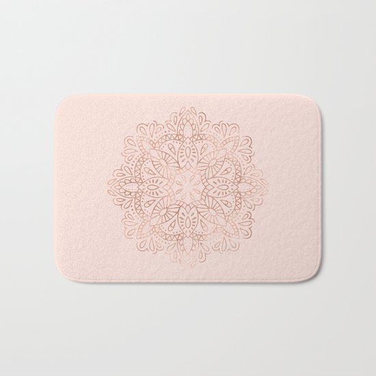 Mandala Rose Gold Pink Shimmer on Blush Pink Bath Mat