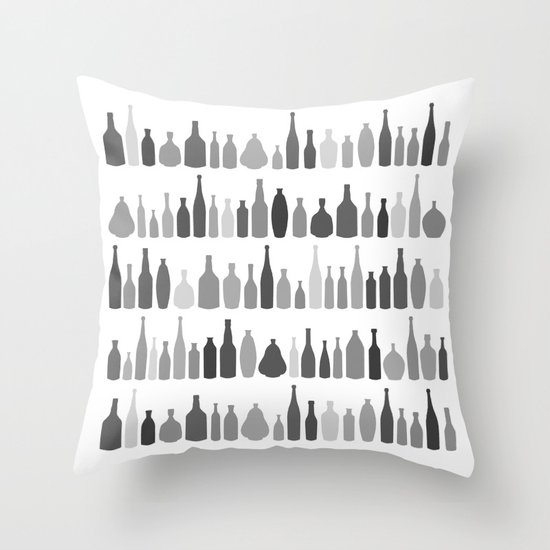 Bottles Black and White on White Throw Pillow