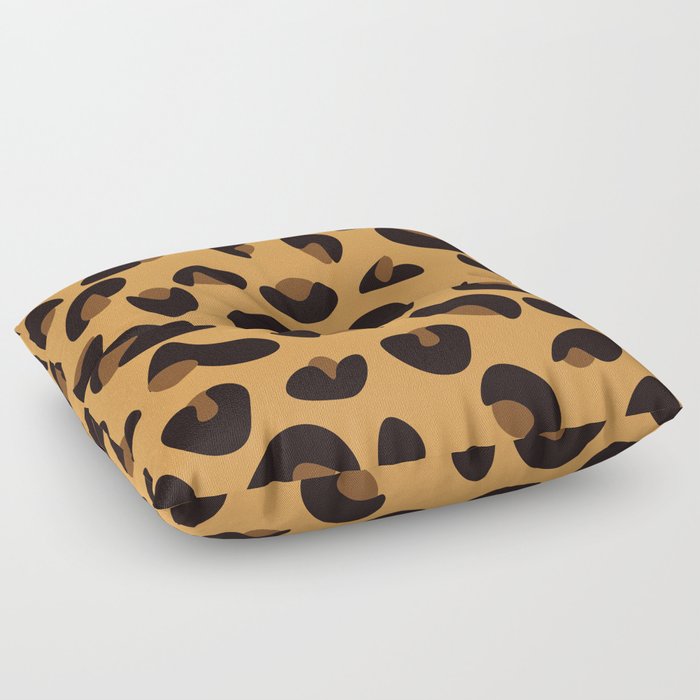 Abstract Seamless Leopard Print Pattern - Licorice and Jasper Orange Floor Pillow