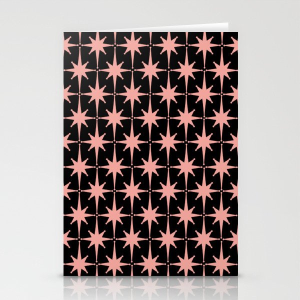 Midcentury Modern Atomic Starburst Pattern in Black and 50s Bathroom Pink Stationery Cards