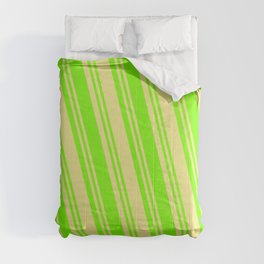 [ Thumbnail: Tan & Green Colored Lines Pattern Comforter ]