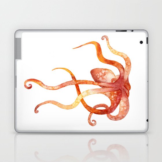 Watercolour Octopus - Red and Orange Laptop & iPad Skin