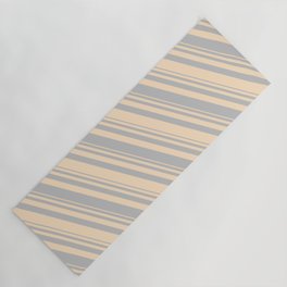 [ Thumbnail: Grey & Bisque Colored Lined/Striped Pattern Yoga Mat ]