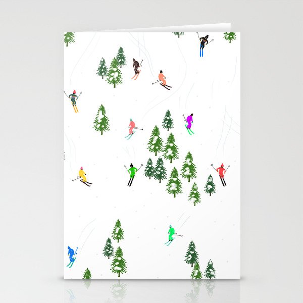 ⭐⭐⭐⭐⭐ Retro Alpine Skiers Illustration I - Skiing - Ski resort fun Stationery Cards