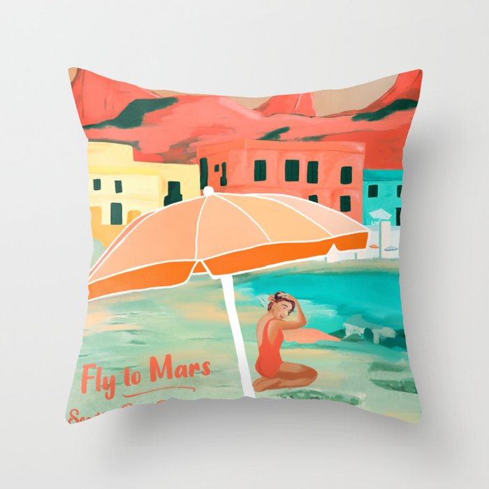Fly to Mars Throw Pillow