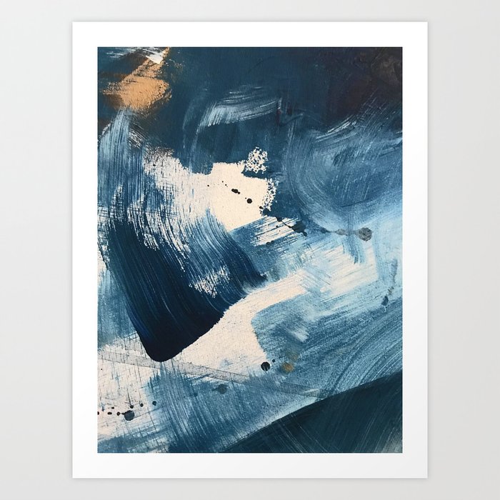 Against the Current: A bold, minimal abstract acrylic piece in blue, white and gold Kunstdrucke Against the Current: A bold, minimal abstract acrylic piece in blue, white and gold Kunstdrucke