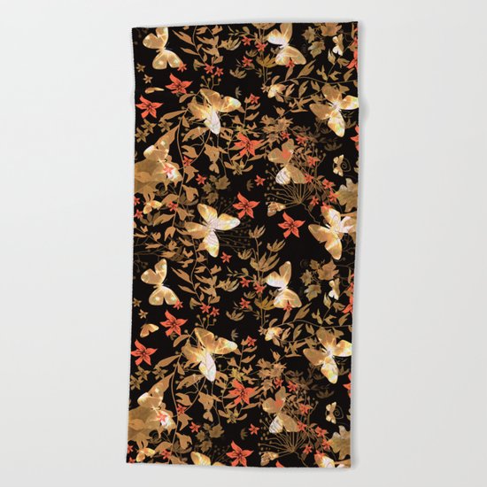Golden butterfly in the night. Beach Towel