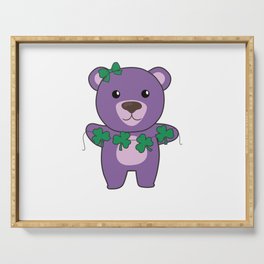 Bear With Shamrocks Cute Animals For Luck Serving Tray