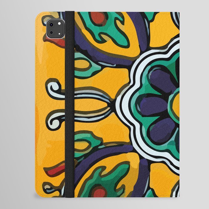 Baroque yellow flower mexican talavera rustic mosaic   interior design iPad Folio Case