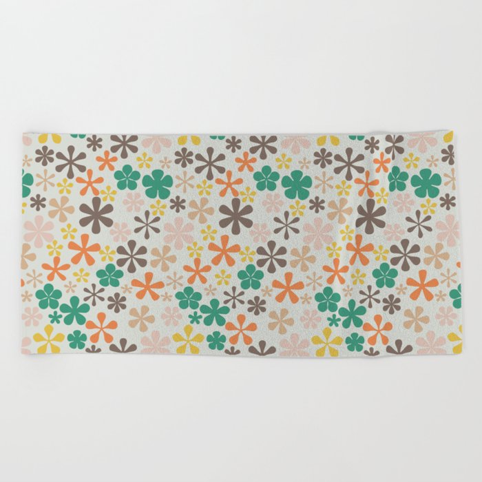 orange green yellow harvest florals eclectic daisy print ditsy florets Beach Towel