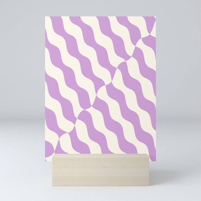 Retro Wavy Abstract Swirl Lines in Lavender Purple & White Mini Art Print