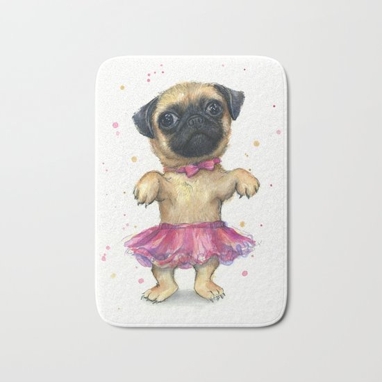 Pug in a Tutu Cute Animal Whimsical Dog Portrait Bath Mat
