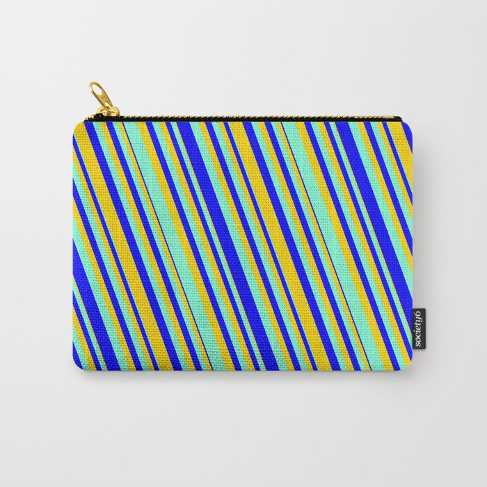 Aquamarine, Blue & Yellow Colored Lines Pattern Carry-All Pouch
