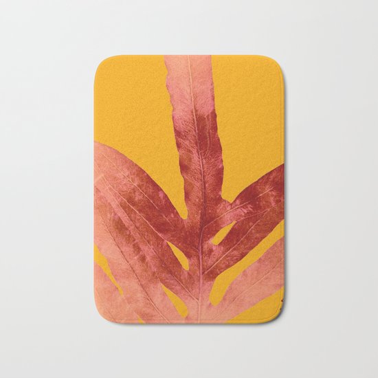 Green Fern on Red On Fire Bath Mat