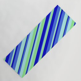 [ Thumbnail: Turquoise, Light Green, Blue, and Royal Blue Colored Stripes/Lines Pattern Yoga Mat ]