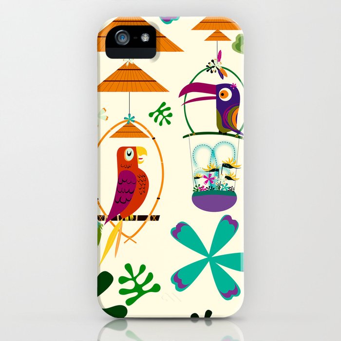 vintage modern tiki birds iphone case