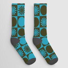 Retro Checkered Pattern (Muted Blue / Dark Green) Socks
