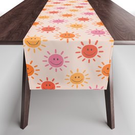 Happy Sun Pattern, Cute Sunshine, Blush, Pink, Colorful Table Runner