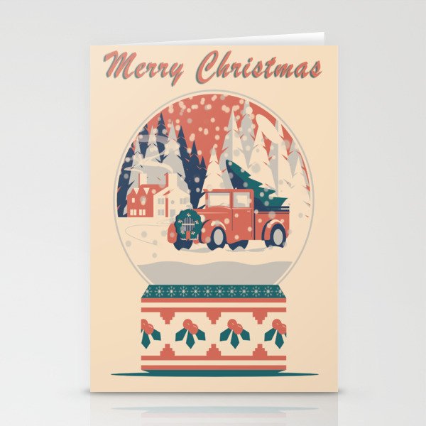 Merry Christmas Tree Delivery Snow Globe Christmas Card Stationery Cards