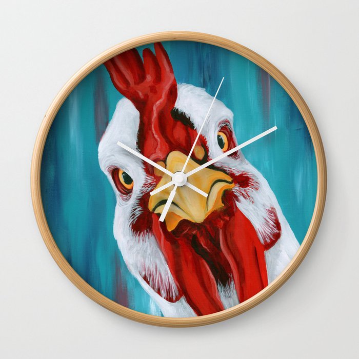 Sticky Beak - Colorful Chicken Art Wall Clock
