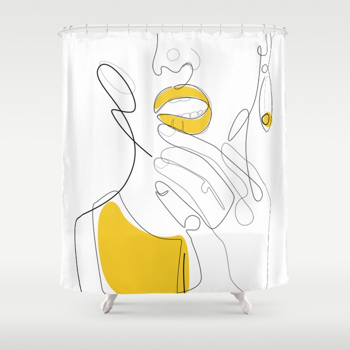 Bold Mustard Lip Shower Curtain