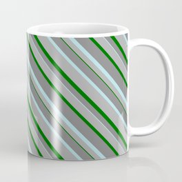 [ Thumbnail: Grey, Powder Blue, Dark Gray, and Dark Green Colored Stripes/Lines Pattern Coffee Mug ]