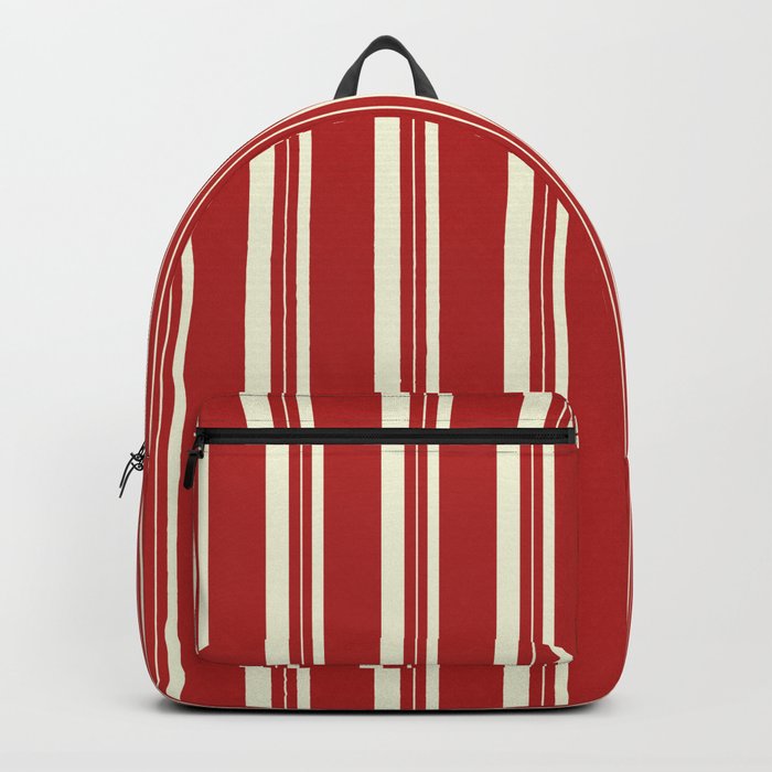 Red and Beige Colored Lined Pattern Backpack