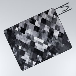 graphic design pixel geometric square pattern abstract background in black and white Picnic Blanket