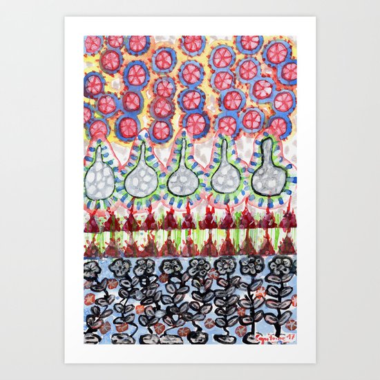 Garden with Silver Flowers and Flower Bulbs Art Print