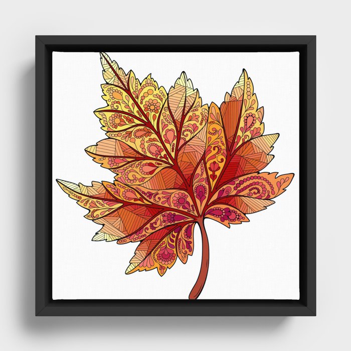 Red Leaf Mandala Framed Canvas