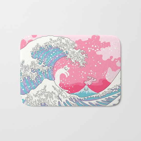 Psychodelic Bubblegum Kunagawa Surfer Cat Bath Mat