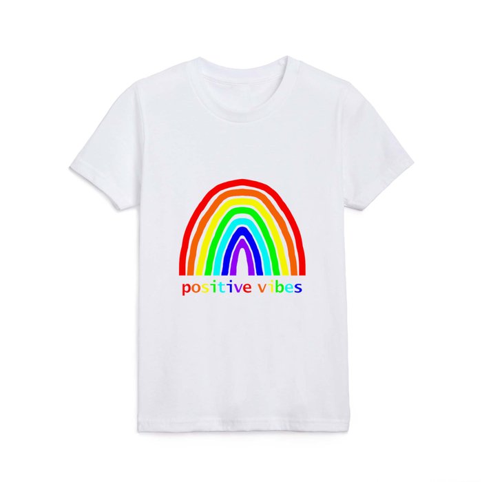 Positive Vibes Rainbow Transparent Background Kids T Shirt by
