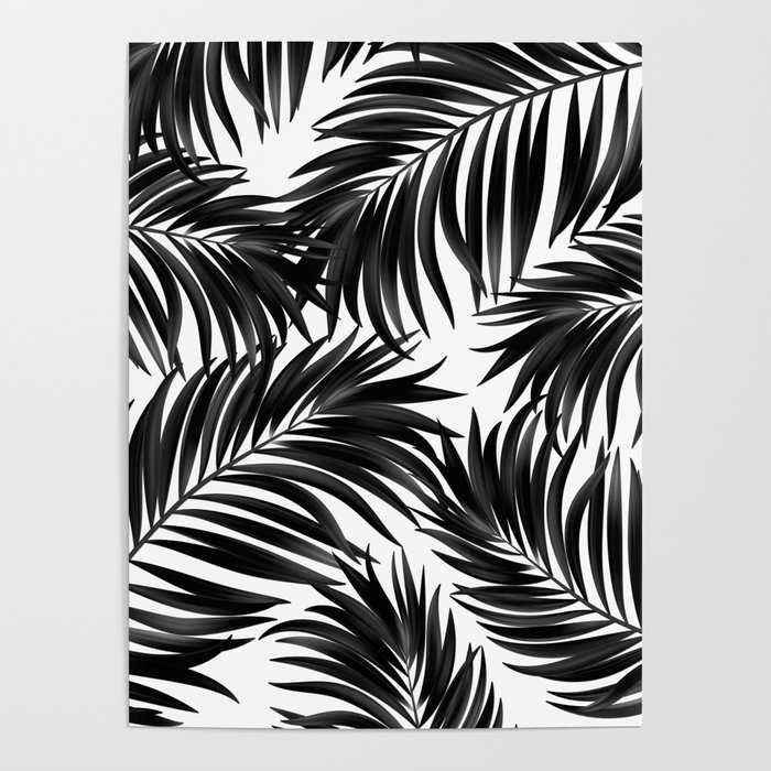Palm Tree Fronds Black on White Maui Hawaii Tropical Graphic Design Poster