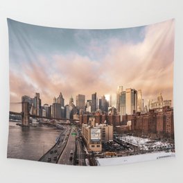 New York City Views | Brooklyn Bridge and Skyline at Sunrise | Travel Photography Wall Tapestry