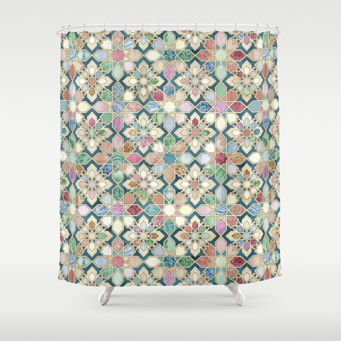 Muted Moroccan Mosaic Tiles Shower Curtain