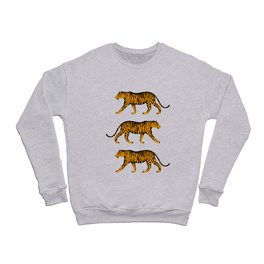 Tigers (Dark Green and Marigold) Crewneck Sweatshirt | Pattern, Big Cats, Green, Stripes, Illucalliart, Cats, Drawing, Marigold, Tiger, Animal 
