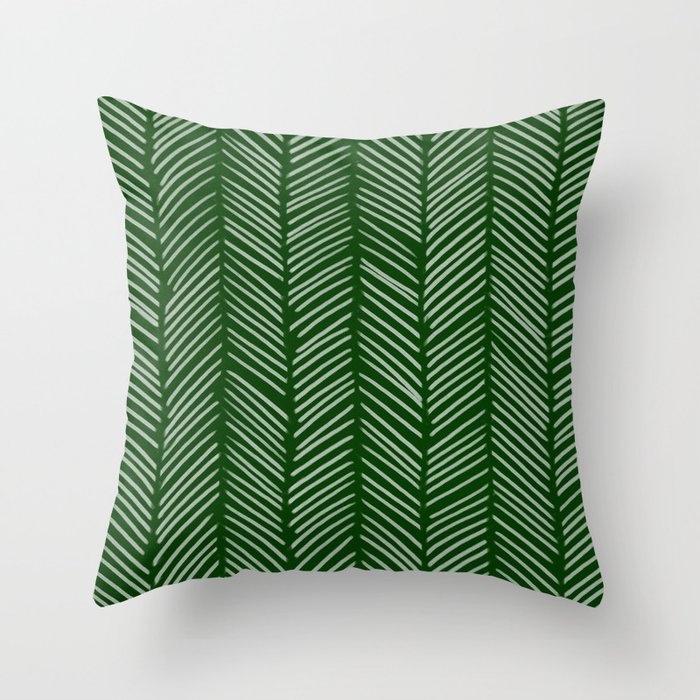 Forest Green Herringbone Throw Pillow