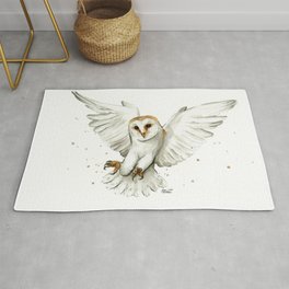 Barn Owl Flying Watercolor | Wildlife Animals Rug