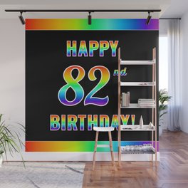 [ Thumbnail: Fun, Colorful, Rainbow Spectrum “HAPPY 82nd BIRTHDAY!” Wall Mural ]